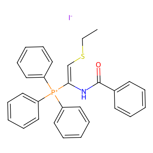 Phosphonium, [1-(benzoylamino)-2-(ethylthio)ethenyl]triphenyl-, iodide structure