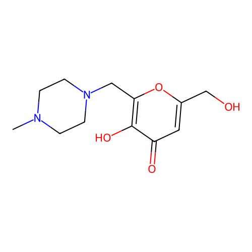 3-Hydroxy-6-(hydroxymethyl)-2-[(4-methylpiperazin-1-yl)methyl]pyran-4-one structure