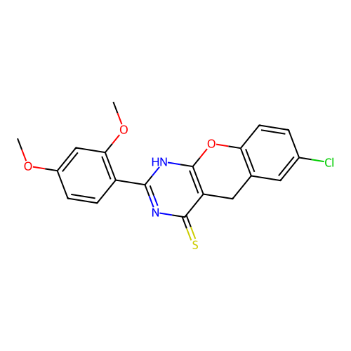 7-Chloro-2-(2,4-dimethoxyphenyl)-1,5-dihydrochromeno[2,3-d]pyrimidine-4-thione structure
