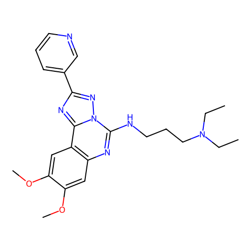 N-[3-(diethylamino)propyl]-8,9-dimethoxy-2-(pyridin-3-yl)-[1,2,4]triazolo[1,5-c]quinazolin-5-amine structure