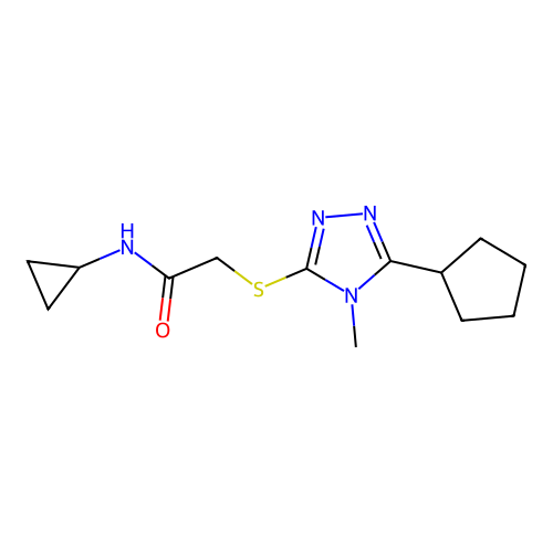 2-[(5-cyclopentyl-4-methyl-1,2,4-triazol-3-yl)sulfanyl]-N-cyclopropylacetamide structure