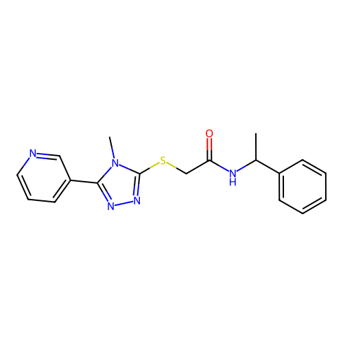 2-[(4-methyl-5-pyridin-3-yl-1,2,4-triazol-3-yl)sulfanyl]-N-(1-phenylethyl)acetamide structure