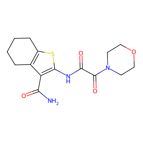 2-[(2-morpholin-4-yl-2-oxoacetyl)amino]-4,5,6,7-tetrahydro-1-benzothiophene-3-carboxamide structure