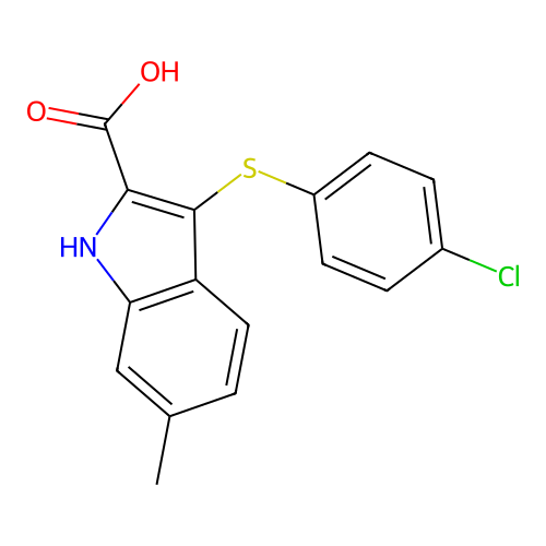 3-(4-chlorophenyl)sulfanyl-6-methyl-1H-indole-2-carboxylic acid structure