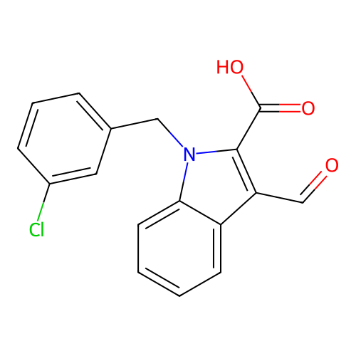 1-(3-Chlorobenzyl)-3-formyl-1H-indole-2-carboxylic acid structure