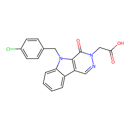 2-[5-[(4-Chlorophenyl)methyl]-4-oxopyridazino[4,5-b]indol-3-yl]acetic acid structure