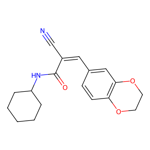 2-cyano-N-cyclohexyl-3-(2,3-dihydro-1,4-benzodioxin-6-yl)prop-2-enamide structure