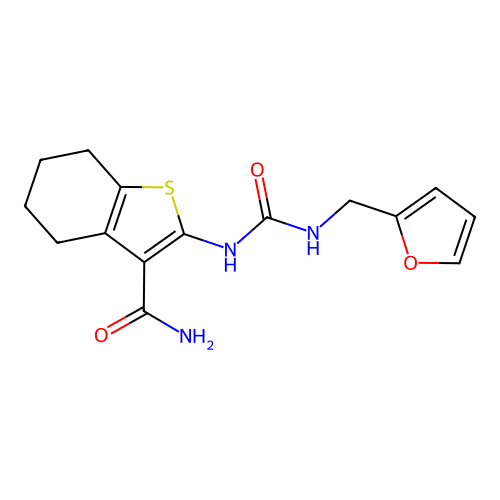 2-(furan-2-ylmethylcarbamoylamino)-4,5,6,7-tetrahydro-1-benzothiophene-3-carboxamide structure