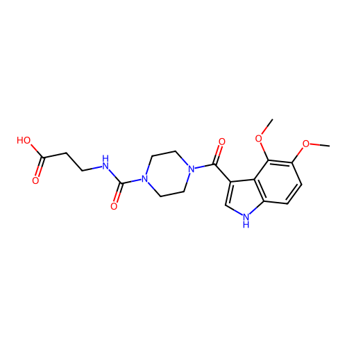 3-(4-(4,5-dimethoxy-1H-indole-3-carbonyl)piperazine-1-carboxamido)propanoic acid structure