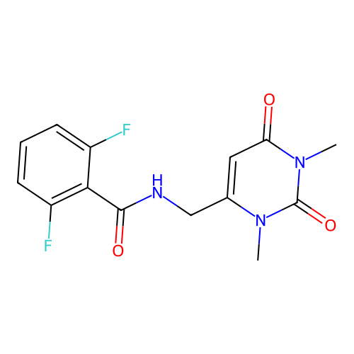 N-((1,3-dimethyl-2,6-dioxo-1,2,3,6-tetrahydropyrimidin-4-yl)methyl)-2,6-difluorobenzamide structure