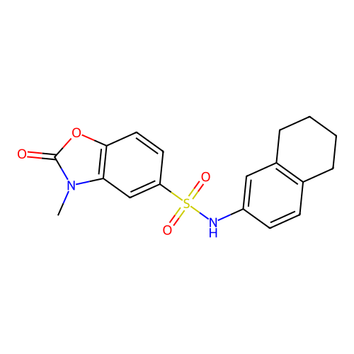 3-methyl-2-oxo-N-(5,6,7,8-tetrahydronaphthalen-2-yl)-2,3-dihydro-1,3-benzoxazole-5-sulfonamide structure