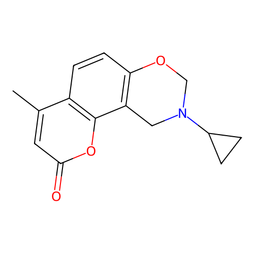 9-cyclopropyl-4-methyl-9,10-dihydrochromeno[8,7-e][1,3]oxazin-2(8H)-one structure