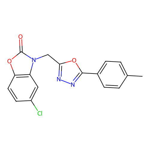 5-chloro-3-[[5-(4-methylphenyl)-1,3,4-oxadiazol-2-yl]methyl]-1,3-benzoxazol-2-one structure