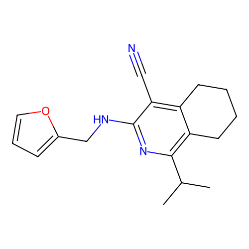 3-((furan-2-ylmethyl)amino)-1-isopropyl-5,6,7,8-tetrahydroisoquinoline-4-carbonitrile structure