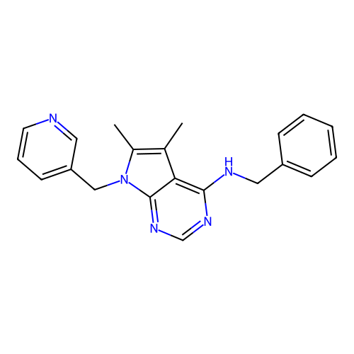 N-benzyl-5,6-dimethyl-7-(pyridin-3-ylmethyl)-7H-pyrrolo[2,3-d]pyrimidin-4-amine structure