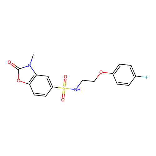 N-[2-(4-fluorophenoxy)ethyl]-3-methyl-2-oxo-2,3-dihydro-1,3-benzoxazole-5-sulfonamide structure