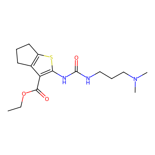 ethyl 2-({[3-(dimethylamino)propyl]carbamoyl}amino)-5,6-dihydro-4H-cyclopenta[b]thiophene-3-carboxylate structure