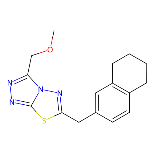 3-(methoxymethyl)-6-((5,6,7,8-tetrahydronaphthalen-2-yl)methyl)-[1,2,4]triazolo[3,4-b][1,3,4]thiadiazole structure