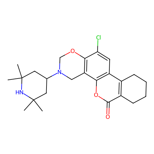 12-chloro-3-(2,2,6,6-tetramethylpiperidin-4-yl)-3,4,7,8,9,10-hexahydrobenzo[3,4]chromeno[8,7-e][1,3]oxazin-6(2H)-one structure