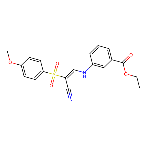 ethyl 3-({(E)-2-cyano-2-[(4-methoxyphenyl)sulfonyl]ethenyl}amino)benzoate structure