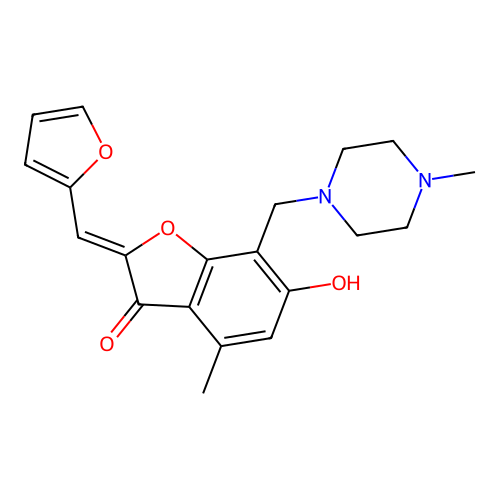 (Z)-2-(furan-2-ylmethylene)-6-hydroxy-4-methyl-7-((4-methylpiperazin-1-yl)methyl)benzofuran-3(2H)-one structure
