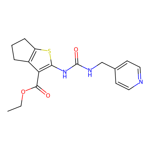 ethyl 2-(pyridin-4-ylmethylcarbamoylamino)-5,6-dihydro-4H-cyclopenta[b]thiophene-3-carboxylate structure