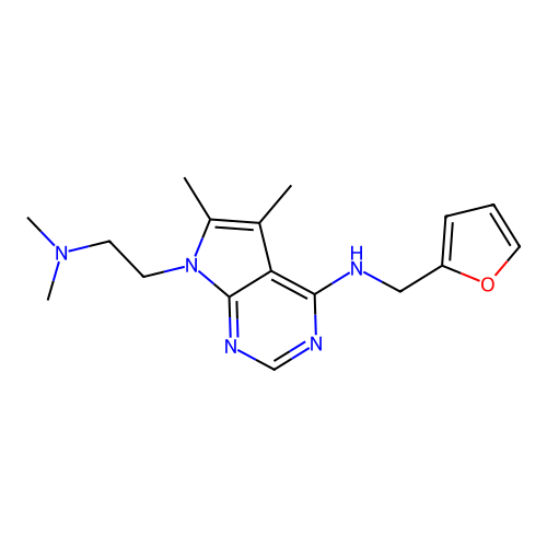 7-(2-dimethylaminoethyl)-N-(furan-2-ylmethyl)-5,6-dimethylpyrrolo[2,3-d]pyrimidin-4-amine structure