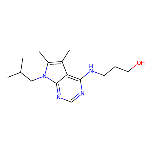 3-{[5,6-dimethyl-7-(2-methylpropyl)-7H-pyrrolo[2,3-d]pyrimidin-4-yl]amino}propan-1-ol structure