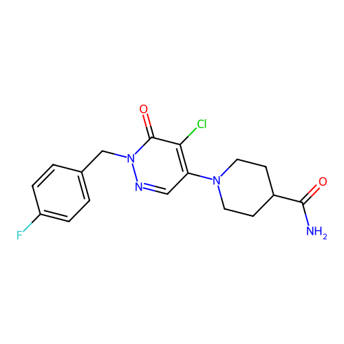 1-(5-chloro-1-(4-fluorobenzyl)-6-oxo-1,6-dihydropyridazin-4-yl)piperidine-4-carboxamide structure