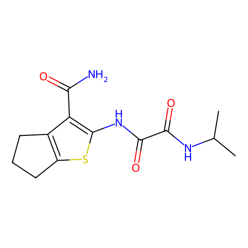 N-(3-carbamoyl-5,6-dihydro-4H-cyclopenta[b]thiophen-2-yl)-N'-propan-2-yloxamide structure
