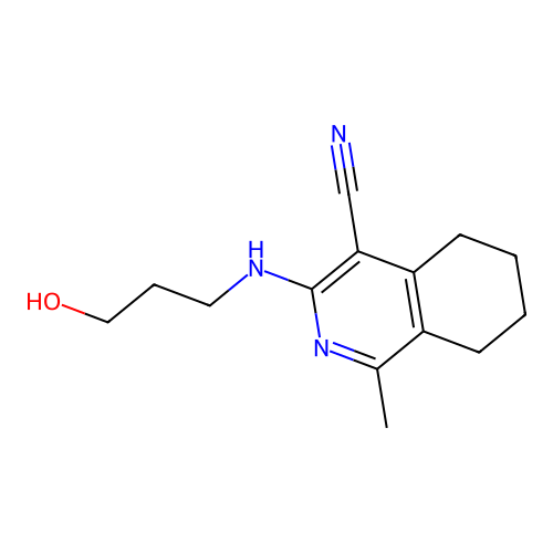 3-(3-hydroxypropylamino)-1-methyl-5,6,7,8-tetrahydroisoquinoline-4-carbonitrile structure