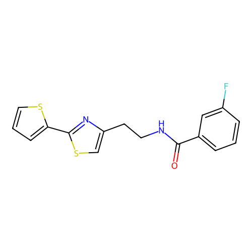 3-fluoro-N-{2-[2-(thiophen-2-yl)-1,3-thiazol-4-yl]ethyl}benzamide structure