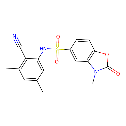 N-(2-cyano-3,5-dimethylphenyl)-3-methyl-2-oxo-2,3-dihydro-1,3-benzoxazole-5-sulfonamide structure