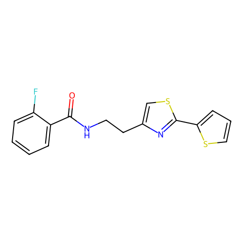2-fluoro-N-{2-[2-(thiophen-2-yl)-1,3-thiazol-4-yl]ethyl}benzamide structure