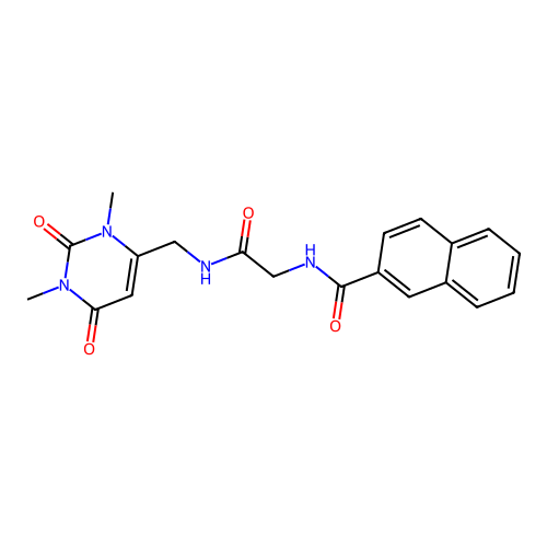 N-(2-(((1,3-dimethyl-2,6-dioxo-1,2,3,6-tetrahydropyrimidin-4-yl)methyl)amino)-2-oxoethyl)-2-naphthamide structure