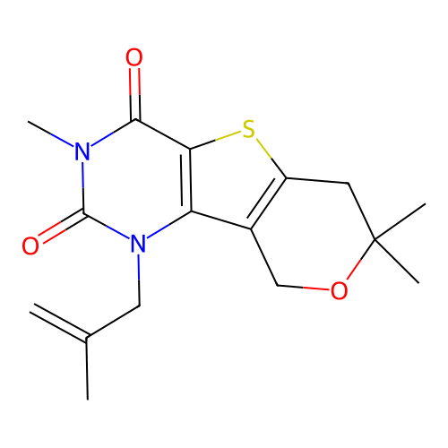 3,7,7-trimethyl-1-(2-methylallyl)-6,7-dihydro-1H-pyrano[3',4':4,5]thieno[3,2-d]pyrimidine-2,4(3H,9H)-dione structure