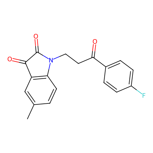 1-[3-(4-fluorophenyl)-3-oxopropyl]-5-methyl-1H-indole-2,3-dione structure