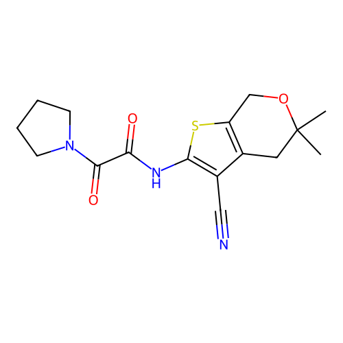N-(3-cyano-5,5-dimethyl-4,7-dihydrothieno[2,3-c]pyran-2-yl)-2-oxo-2-pyrrolidin-1-ylacetamide structure