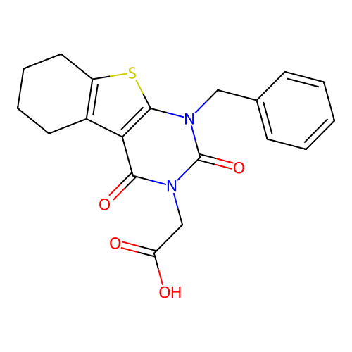 2-(1-benzyl-2,4-dioxo-1,2,5,6,7,8-hexahydrobenzo[4,5]thieno[2,3-d]pyrimidin-3(4H)-yl)acetic acid structure