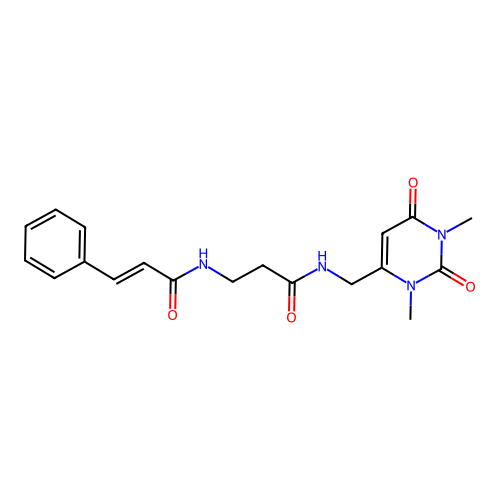 N-(3-(((1,3-dimethyl-2,6-dioxo-1,2,3,6-tetrahydropyrimidin-4-yl)methyl)amino)-3-oxopropyl)cinnamamide structure
