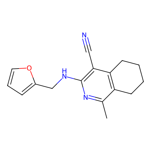 3-[(furan-2-ylmethyl)amino]-1-methyl-5,6,7,8-tetrahydroisoquinoline-4-carbonitrile structure
