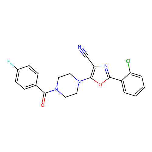 2-(2-Chlorophenyl)-5-(4-(4-fluorobenzoyl)piperazin-1-yl)oxazole-4-carbonitrile structure