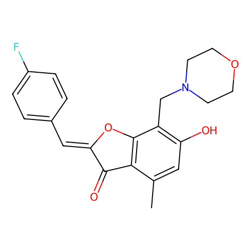 (Z)-2-(4-fluorobenzylidene)-6-hydroxy-4-methyl-7-(morpholinomethyl)benzofuran-3(2H)-one structure