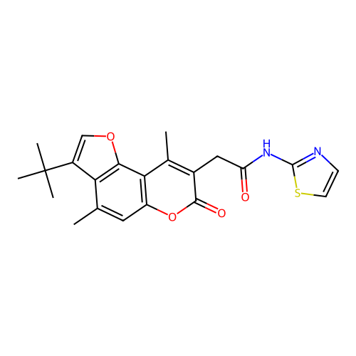 2-(3-(tert-butyl)-4,9-dimethyl-7-oxo-7H-furo[2,3-f]chromen-8-yl)-N-(thiazol-2-yl)acetamide structure