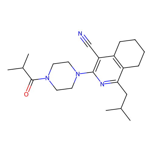 3-[4-(2-methylpropanoyl)piperazin-1-yl]-1-(2-methylpropyl)-5,6,7,8-tetrahydroisoquinoline-4-carbonitrile structure