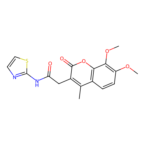 2-(7,8-dimethoxy-4-methyl-2-oxo-2H-chromen-3-yl)-N-(thiazol-2-yl)acetamide structure