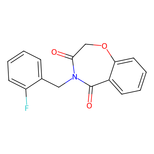 4-(2-fluorobenzyl)-1,4-benzoxazepine-3,5(2H,4H)-dione structure