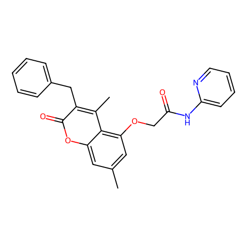 2-((3-benzyl-4,7-dimethyl-2-oxo-2H-chromen-5-yl)oxy)-N-(pyridin-2-yl)acetamide structure