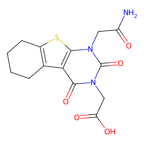 2-(1-(2-amino-2-oxoethyl)-2,4-dioxo-1,2,5,6,7,8-hexahydrobenzo[4,5]thieno[2,3-d]pyrimidin-3(4H)-yl)acetic acid structure