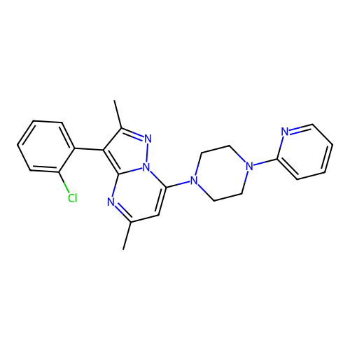 1-[3-(2-chlorophenyl)-2,5-dimethylpyrazolo[1,5-a]pyrimidin-7-yl]-4-(pyridin-2-yl)piperazine structure
